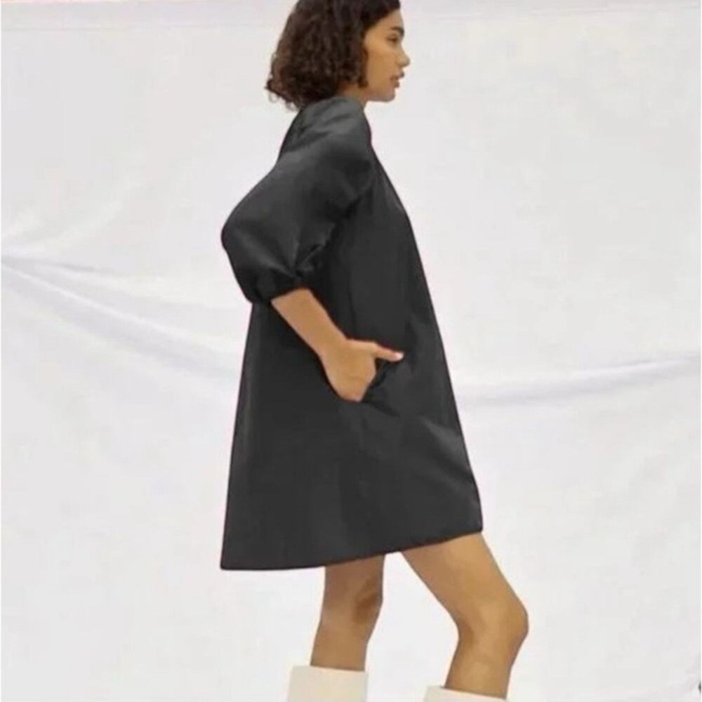 NWT Wilfred Cava Black Taffeta Balloon Sleeve Trapeze Mini Dress XS